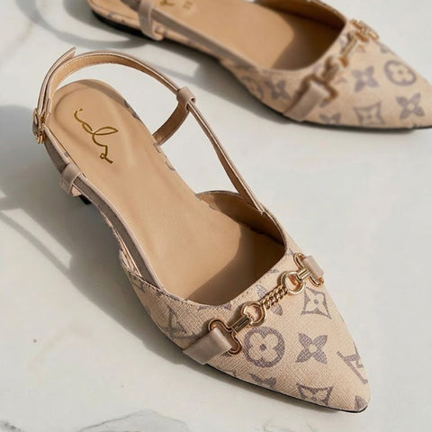 LV Print Buckled sling Back