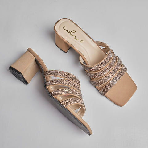TWO-TONED RHINESTONE STRAPPY HEEL-GOLD