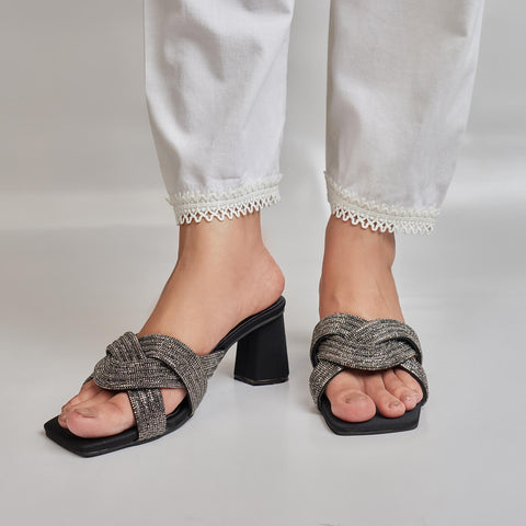 DIAMANTE CROSSOVER COMFORT HEEL-BLACK