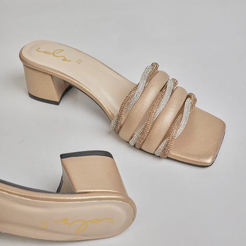 TWISTED STRAP HEELS-GOLD