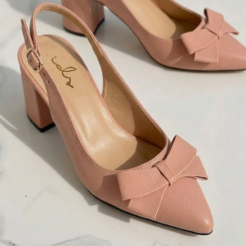 Classic Bow Tie Sling Back - Nude Pink