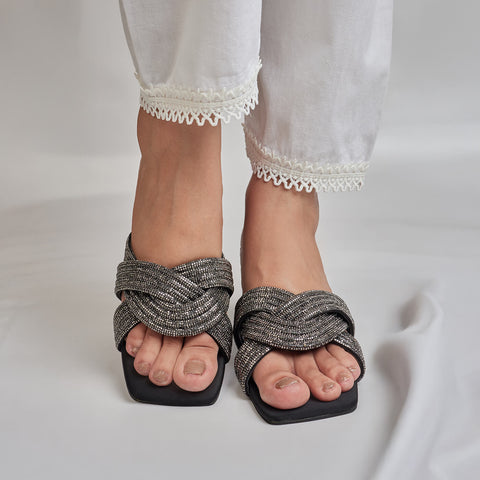 DIAMANTE CROSSOVER COMFORT HEEL-BLACK