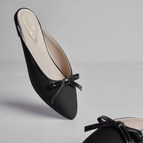 GRACEFUL BOW ACCENT MULE-BLACK