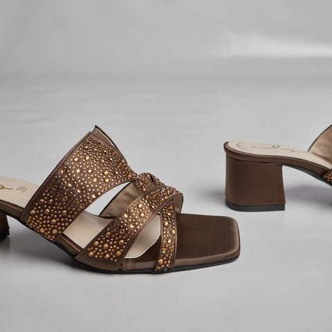 GLIMMER GLIDE BLOCK HEEL-BROWN