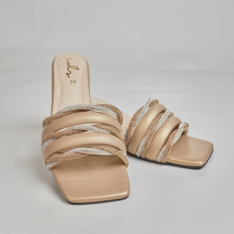 TWISTED STRAP HEELS-GOLD