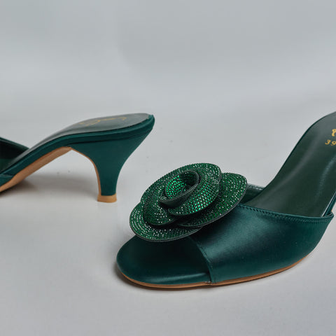 3D Rose Glam Heels - Green