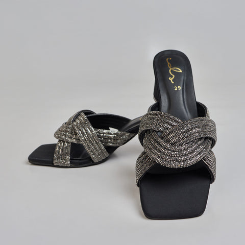 DIAMANTE CROSSOVER COMFORT HEEL-BLACK