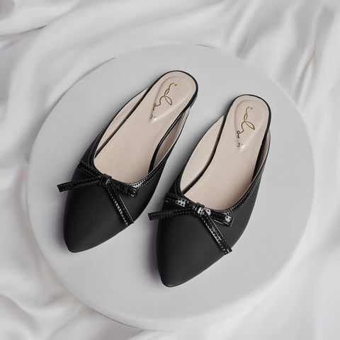 GRACEFUL BOW ACCENT MULE-BLACK