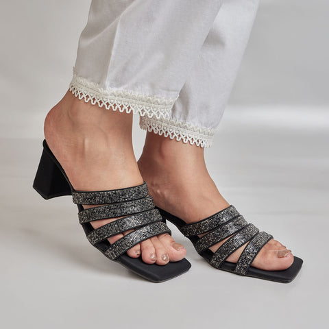 TWO-TONED RHINESTONE STRAPPY HEEL