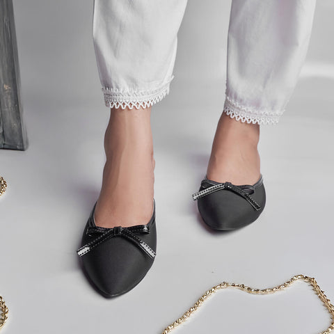 GRACEFUL BOW ACCENT MULE-BLACK