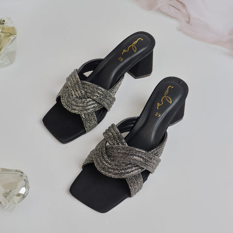 DIAMANTE CROSSOVER COMFORT HEEL-BLACK