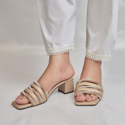 TWISTED STRAP HEELS-GOLD