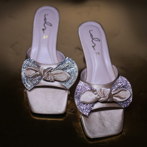 Satin Bow Decore Transparent Heel - Gold