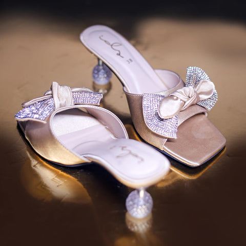 Satin Bow Decore Transparent Heel - Gold