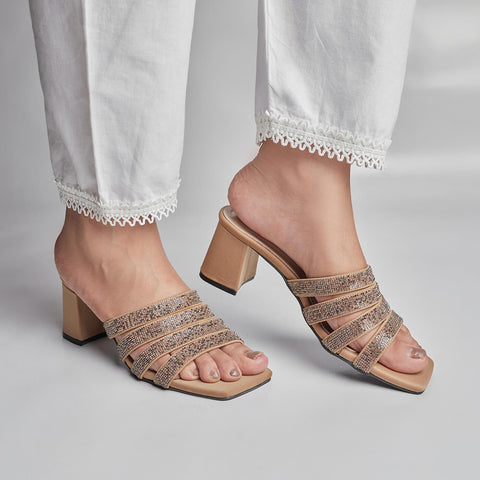 TWO-TONED RHINESTONE STRAPPY HEEL-GOLD