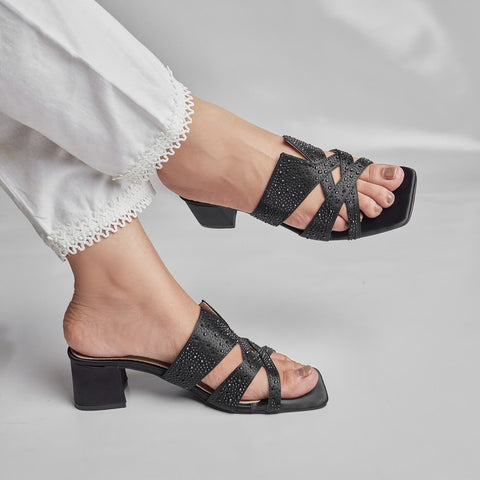 GLIMMER GLIDE BLOCK HEEL-BLACK