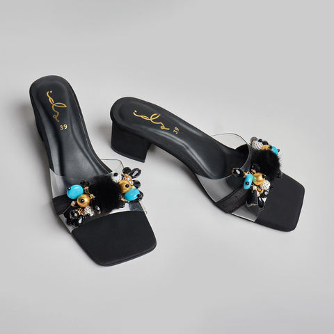 Fur Balls Block Heel - Black