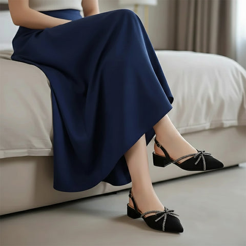 Bowtique Flat Sling Back- Black