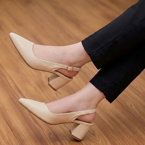 Block Heel Slingback - Beige