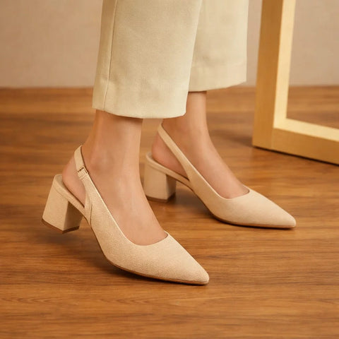 Block Heel Slingback - Beige