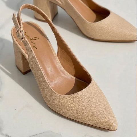 Block Heel Slingback - Beige