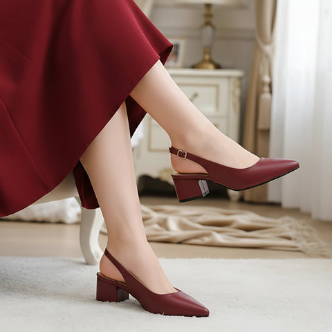 Block Heel Slingback - Maroon