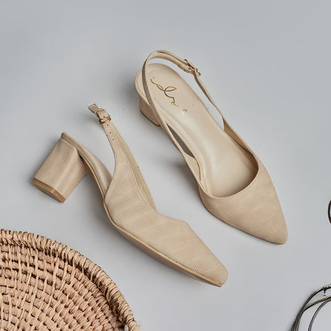 Block Heel Slingback - Beige