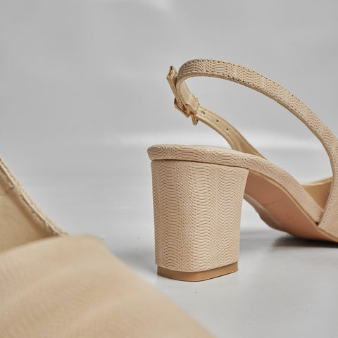 Block Heel Slingback - Beige