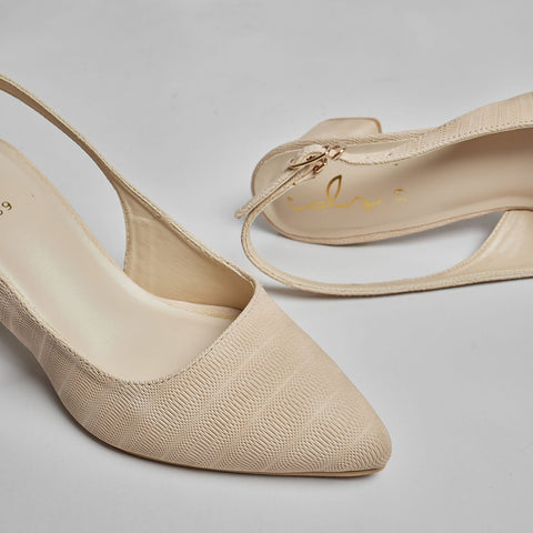 Block Heel Slingback - Beige