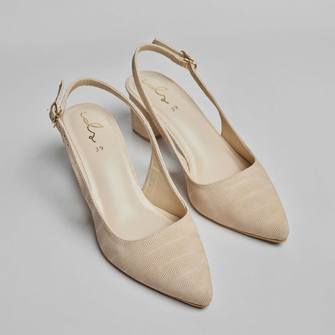 Block Heel Slingback - Beige