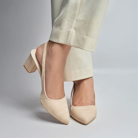 Block Heel Slingback - Beige