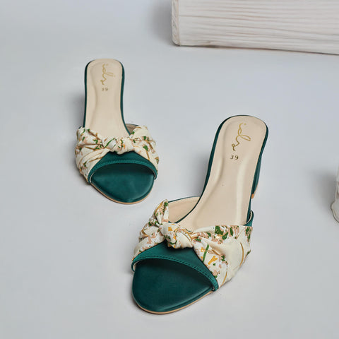 Bloom Knot Block Heel- Emerald Green