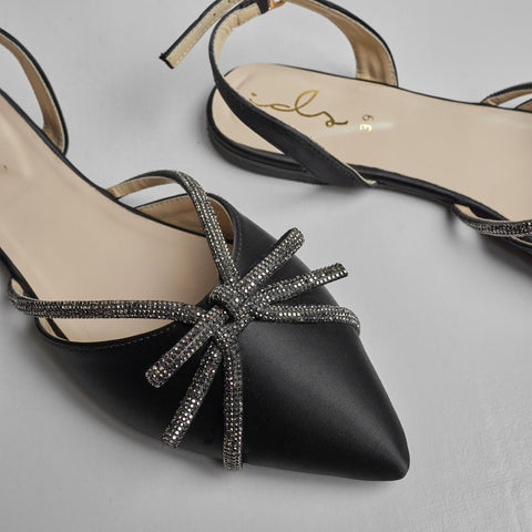 Bowtique Flat Sling Back- Black
