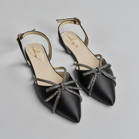 Bowtique Flat Sling Back- Black