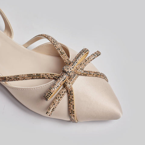 Bowtique Flat Sling Back- Gold