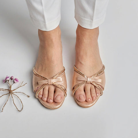 Diamond n Bow Slides - Peach