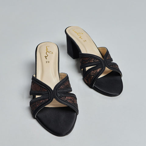 Floral  Net Block Heel - Copper