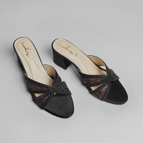 Floral  Net Block Heel - Copper