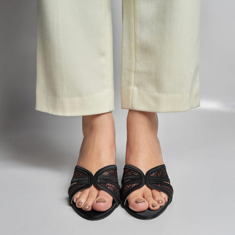 Floral  Net Block Heel - Copper