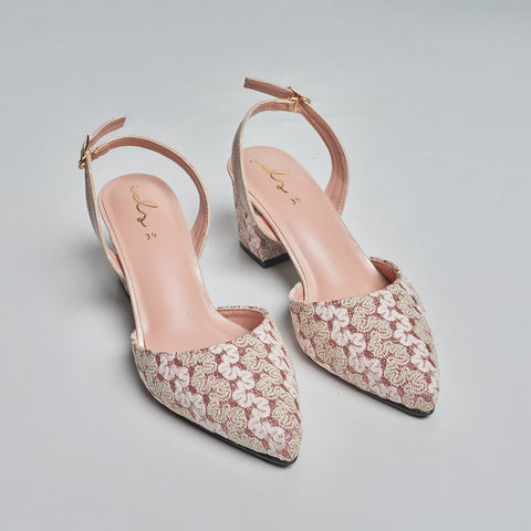 Floral Glittery Heel - Nude Pink