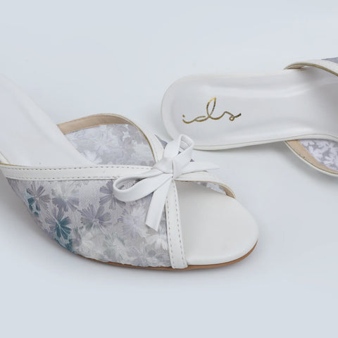 Flower Mesh Heels - White