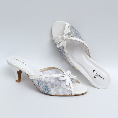 Flower Mesh Heels - White