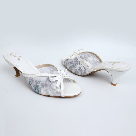 Flower Mesh Heels - White
