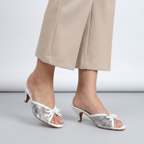 Flower Mesh Heels - White