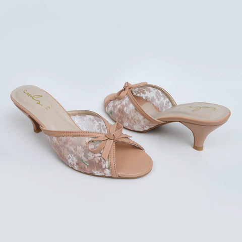 Flower Mesh Heels - Beige