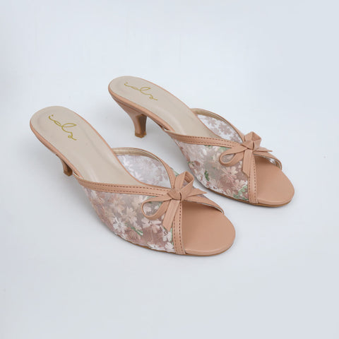 Flower Mesh Heels - Beige