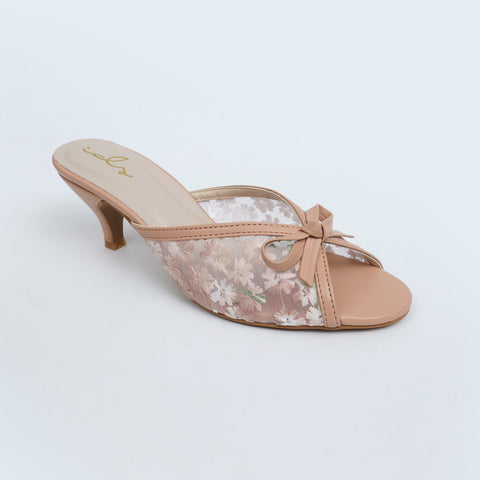 Flower Mesh Heels - Beige