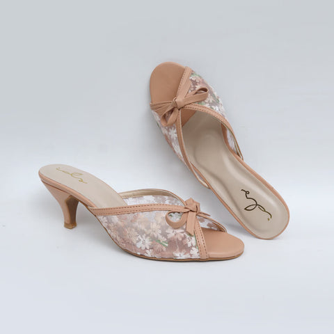 Flower Mesh Heels - Beige