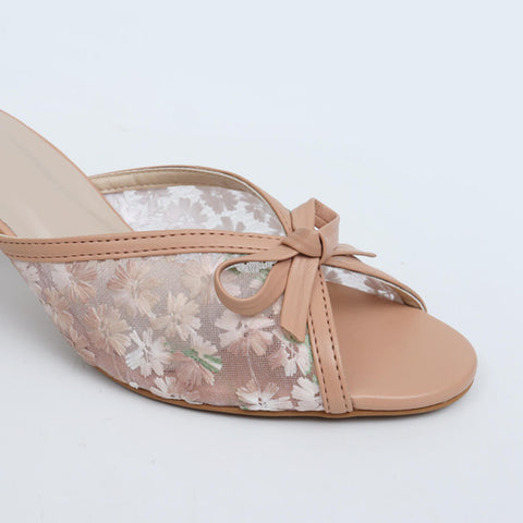 Flower Mesh Heels - Beige