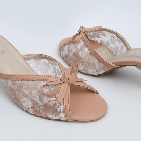 Flower Mesh Heels - Beige